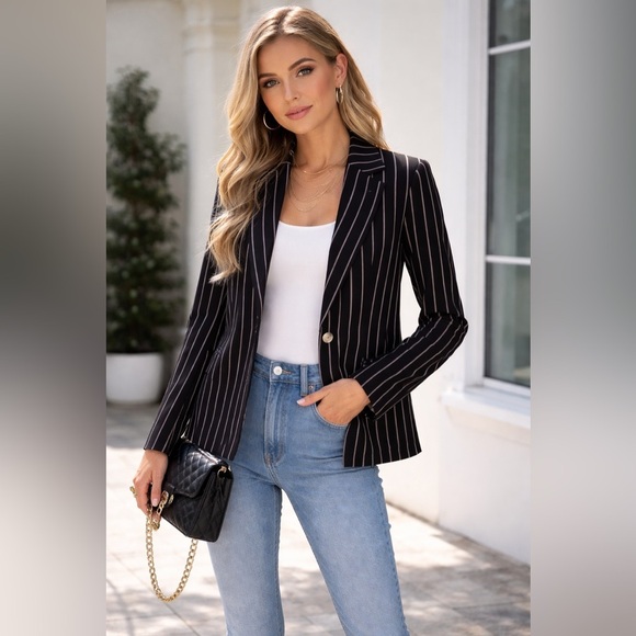 SHEIN Jackets & Blazers - SHEIN Black and White Pinstriped Blazer